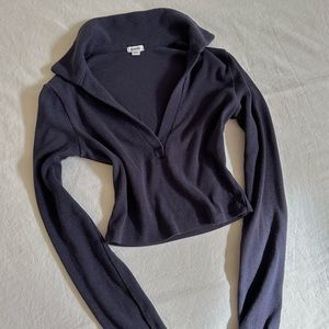 Garage Caroline Long Sleeve Crop Top in Navy